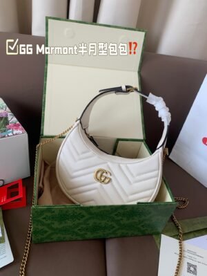 Gucci Marmonto Half-Moon Bag in White
