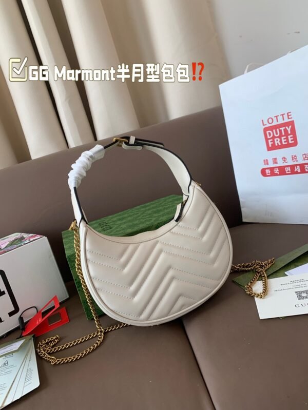 Gucci Marmonto Half-Moon Bag in White